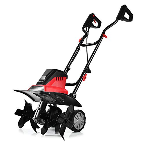 COSTWAY Elektro Bodenhacke, 1500W Bodenfräse, Gartenfräse klappbar, 6 Hackmesser | 22cm Arbeitstiefe | 43cm Arbeitsbreite | 400 U/m | 2-Punkt-Sicherheitsschalter, elektrische Motorhacke, Rot+Schwarz von COSTWAY
