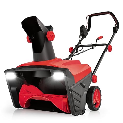 COSTWAY Elektro-Schneefräse mit LED-Leuchten & 15 A Motor, 50 cm Arbeitsbreite, 25 cm Arbeitshöhe, kabelgebundene Räumungsmaschine mit 180° drehbarer Rutsche & 9 m Wurfweite (Rot) von COSTWAY