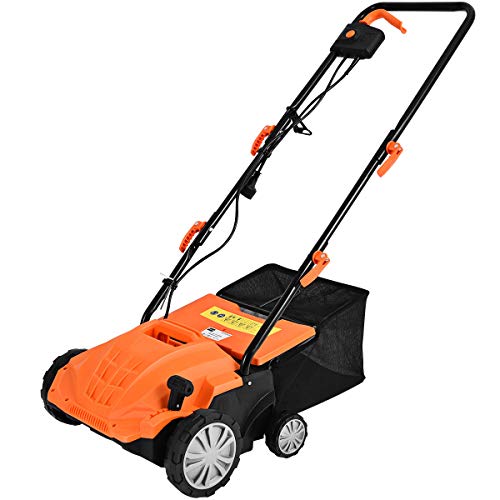 COSTWAY Elektro Vertikutierer Rasenlüfter, 1500W, 3 Stufen Arbeitstiefe, 32 cm Arbeitsbreite, 30 L Fangkorb, Messerwalze & Lüfterwalze, Rasen Vertikutierer für Garten (Orange, 32 cm Arbeitsbreite) von COSTWAY