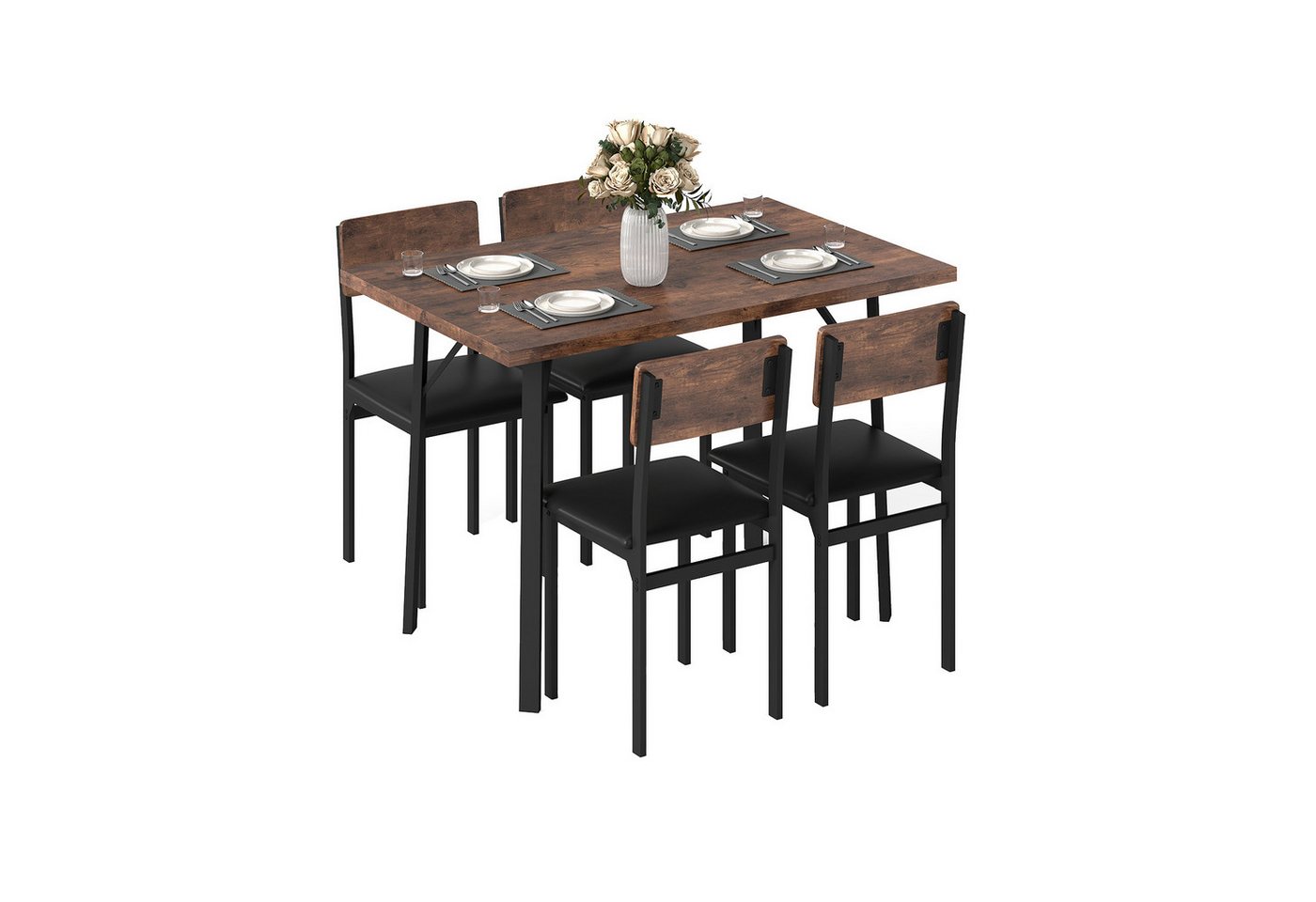 COSTWAY Essgruppe, (5-tlg), Küchentisch & 4 Kunstleder Polsterstühle mit Metallbeinen von COSTWAY