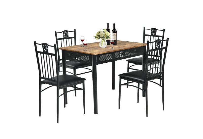 COSTWAY Essgruppe, 5 tlg. Esstisch-Set mit 4 gepolsterten Stühlen, Metall von COSTWAY