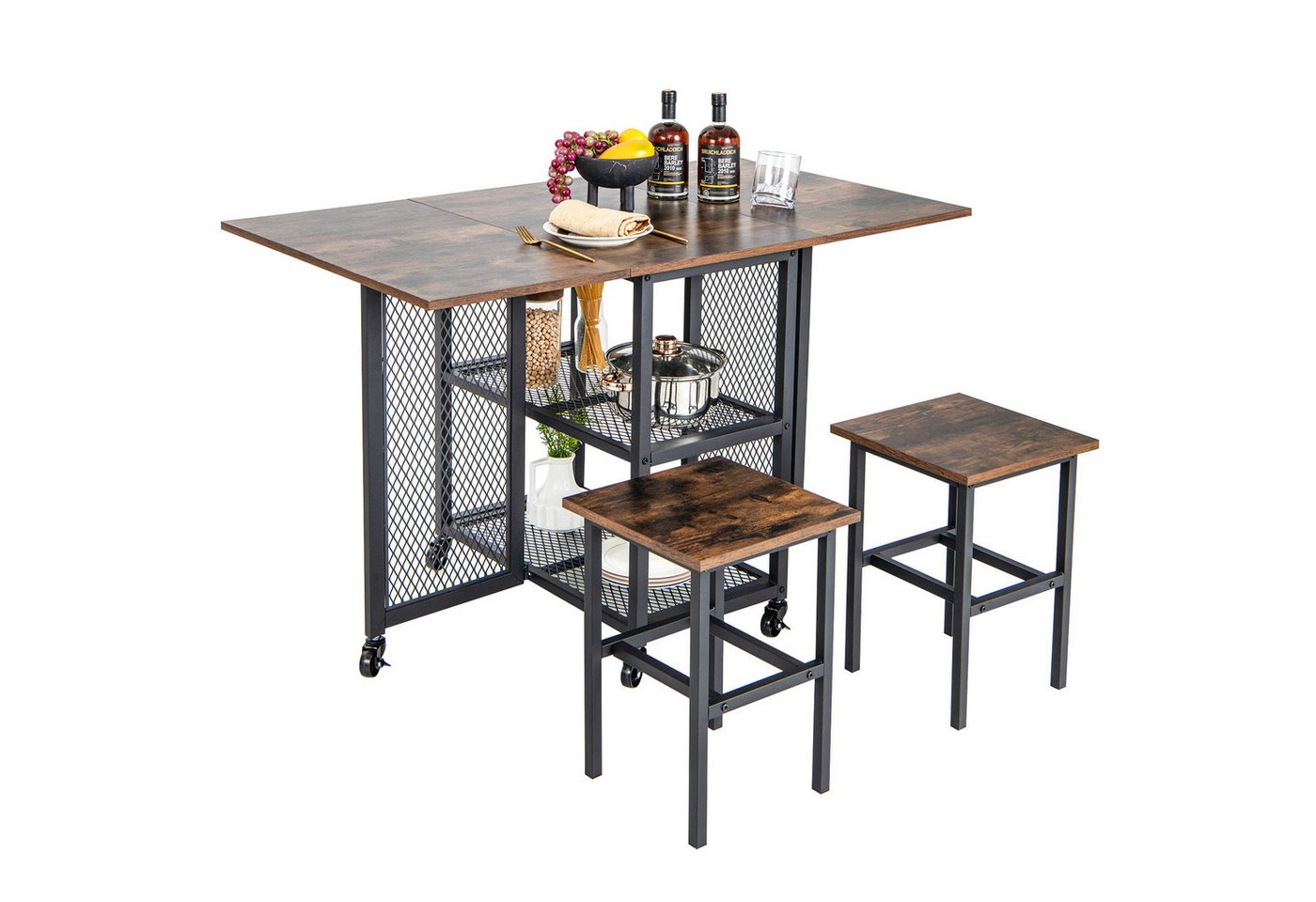 COSTWAY Essgruppe, Set für 2 Personen klappbar, Bartisch mit Rollen & Hockern COSTWAY Essgruppe, Set für 2 Personen klappbar, Bartisch mit Rollen & Hockern von COSTWAY