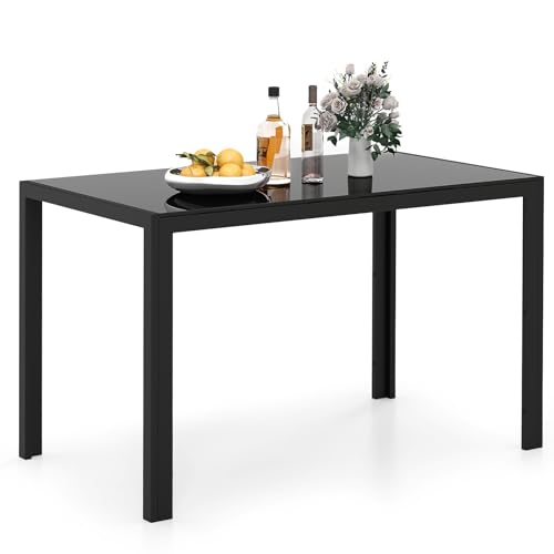COSTWAY Esstisch Glas, Küchentisch für 4 Personen, Esszimmertisch mit Metallrahmen, quadratischer Tisch Küchenmöbel für Esszimmer, Wohnzimmer, Restaurant, 120 x 70 x 75cm, Schwarz von COSTWAY