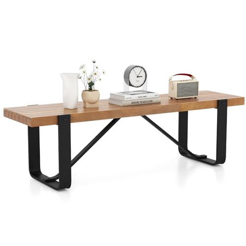 COSTWAY Esszimmerbank 152,5 cm, 2-3 Sitzer Holzbank mit Metallrahmen, Sitzbank Esszimmer bis 300KG belastbar, ideal für Einrichtung im Bauernhaus/Modern/Retro von COSTWAY