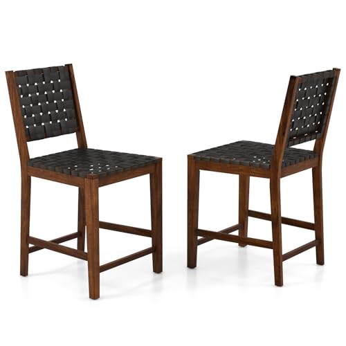 COSTWAY Esszimmerstühle 2er Set, Holzstuhl mit gewebter Rückenlehne, Küchenstühle bis 150 kg belastbar, Bistrostuhl für Tische von 88-99cm Höhe, Schwarz von COSTWAY