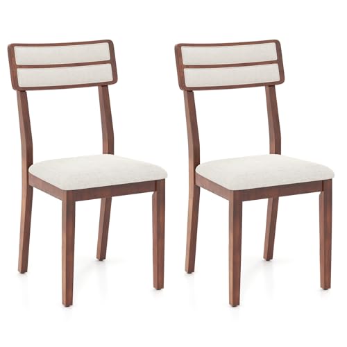 COSTWAY Esszimmerstühle 2er Set, Küchenstühle mit hoher Rückenlehne, Gummibaumholzbeinen, weich gepolstertem Sitz, Essstuhl für Esszimmer, Wohnzimmer, Küche (Beige + Walnuss) von COSTWAY