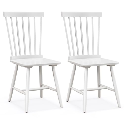 COSTWAY Esszimmerstühle 2er Set, Windsor Stuhl Holz, Küchenstühle mit hoher Rückenlehne & Fußstütze, Sitzhöhe 46 cm, Stuhl bis 180 kg belastbar (Weiß) von COSTWAY
