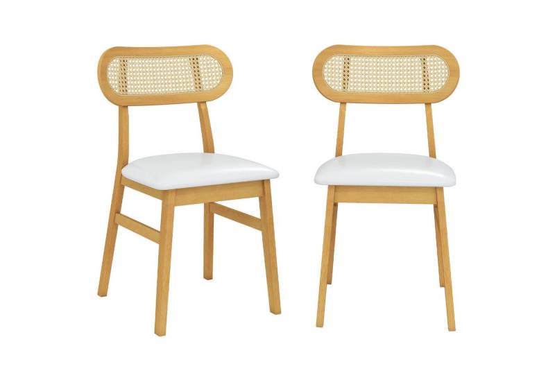 COSTWAY Esszimmerstuhl (2er Set), gepolstert, mit Rattan-Rückenlehne, Holz von COSTWAY