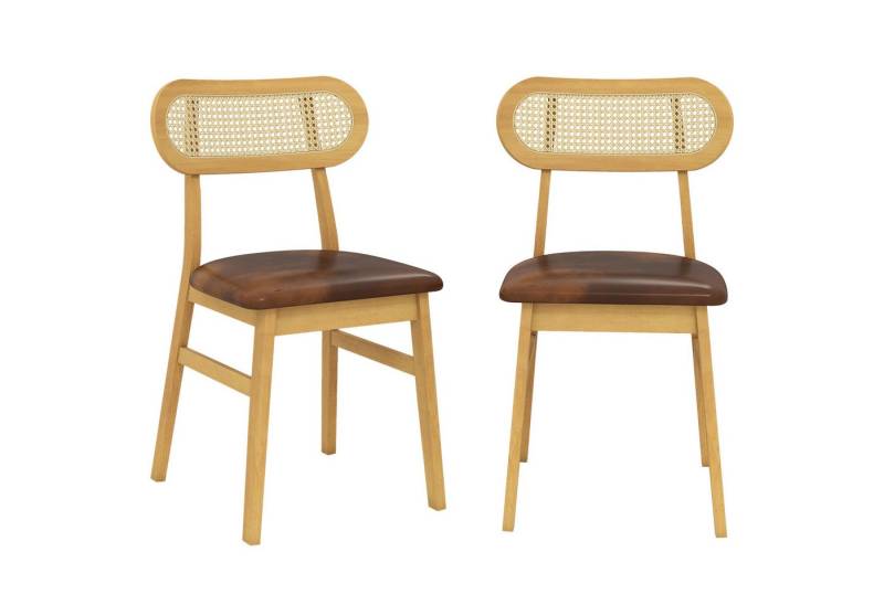 COSTWAY Esszimmerstuhl (2er Set), gepolstert, mit Rattan-Rückenlehne, Holz von COSTWAY