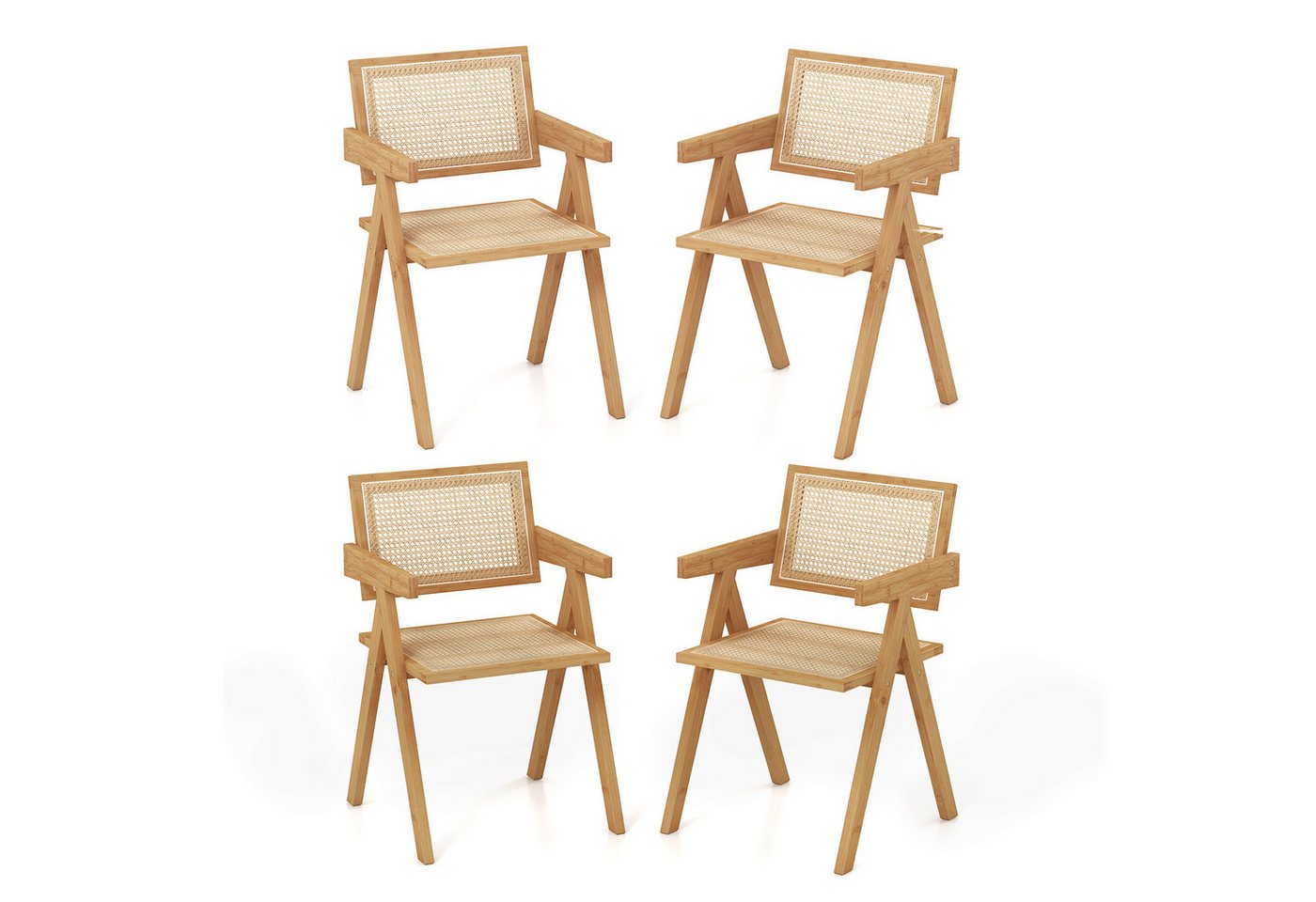 COSTWAY Esszimmerstuhl (4 St), mit Armlenhnen, Bambus & Rattan, 130kg von COSTWAY