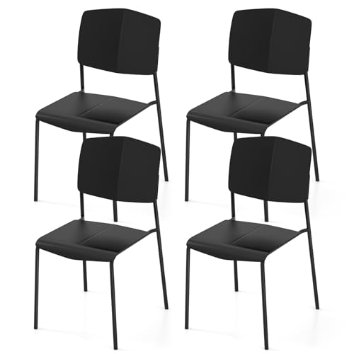 COSTWAY Esszimmerstuhl-Set aus 4 Stühlen, Küchenstühle mit Rückenlehne, breitem PP-Sitz und Metallbeine, stapelbare Küchensessel für Esszimmer, Wohnzimmer, Büro (schwarz) von COSTWAY