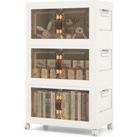 Faltbare Aufbewahrungsbox mit Deckel, 75 l Boxen Aufbewahrung, 3er Set Kunststoffbox stapelbar, Aufbewahrungsbehälter mit Rollen & Türen, Stapelboxen von COSTWAY
