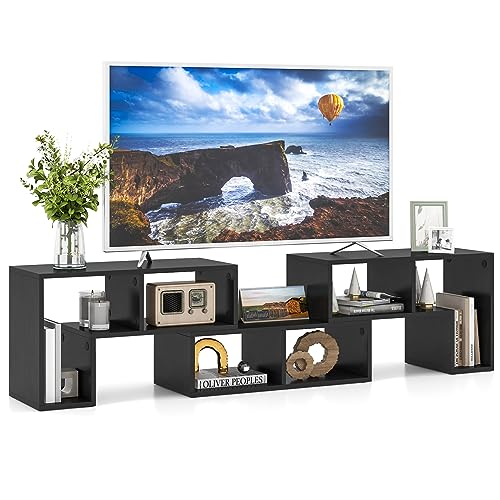 COSTWAY Fernsehschrank Holz 3-teilig, Frei Kombinierbar, Fernsehtisch für TVs bis zu 65", Eckregal Ausziehbar, TV Lowboard TV Schrank, Multifunktionaler Bücherregal, Aufbewahrungsregal (Schwarz) von COSTWAY