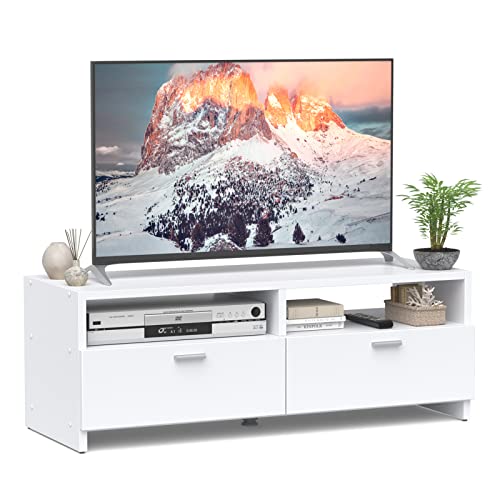 COSTWAY Fernsehschrank für TVs bis zu 45", TV Lowboard mit 2 offenen Regalen und 2 Fächern, TV Schrank modern 95 x 34,5 x 34,5 cm (Weiß) von COSTWAY