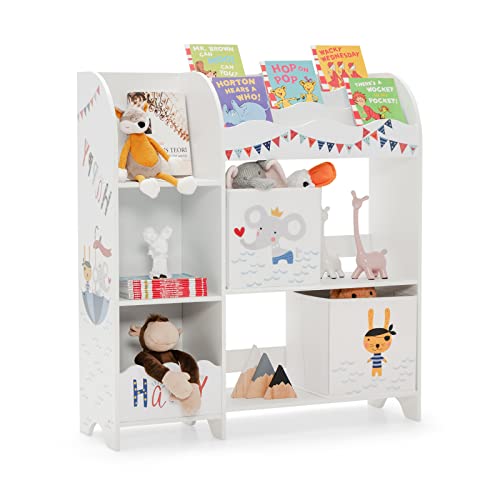 COSTWAY 3-stöckiger Kinderregal, freistehender Kinderzimmerregal mit 5 Fächern & 2 Aufbewahrungsboxen, Bücherregal Spielzeug-Organizer für Kinder, 93 x 30 x 102cm (Tier Pirat) von COSTWAY