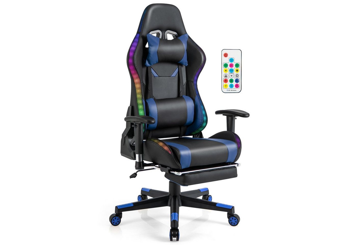 COSTWAY Gaming-Stuhl, mit RGB-LEDs, einziehbarer Fußstütze, bis 160kg von COSTWAY