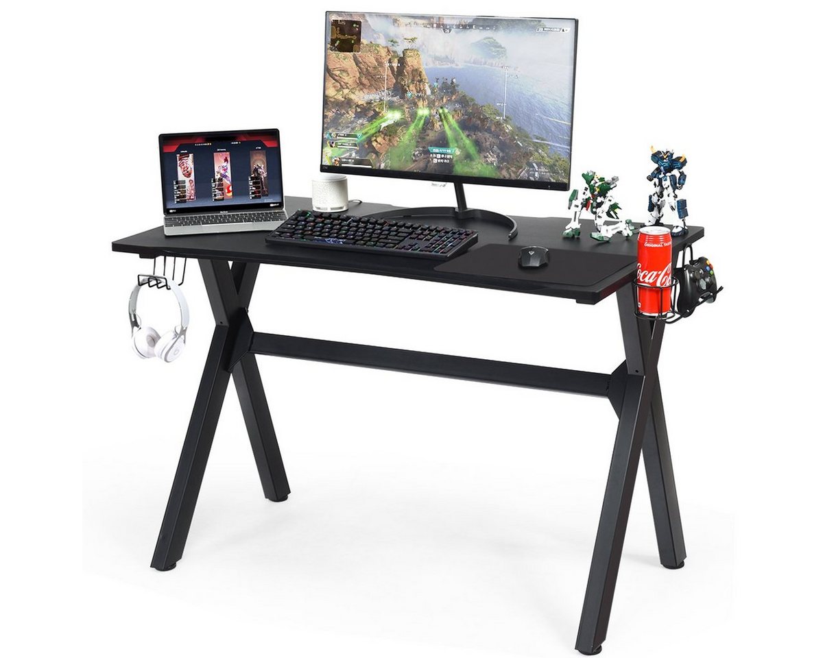 COSTWAY Gamingtisch, mit Mauspad & Kabelführungslöcher, Stahlrahmen, 115cm von COSTWAY