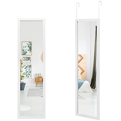 COSTWAY Ganzkörperspiegel 33x120cm, 2 in 1 Wandspiegel und Türspiegel, Hängespiegel Spiegel für Garderobe Schlafzimmer Wohnzimmer (Weiß) von COSTWAY
