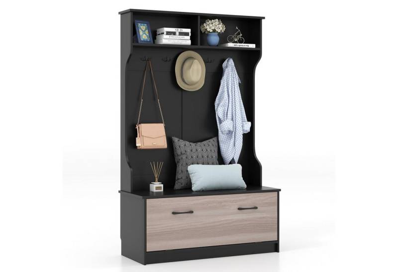 COSTWAY Garderobenständer, (1 St), mit Sitzbank, 5 Doppelhaken & Fächern, 100x40x160cm von COSTWAY