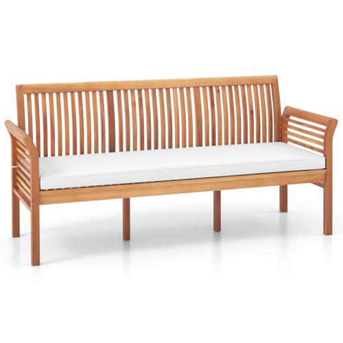 COSTWAY Gartenbank Akazienholz, Holzbank mit Sitzkissen für 3 Sitzer, Gartensofa Balkonbank bis 540kg belastbar, Parkbank für Terrasse, Balkon, Garten 159 x 59 x 77cm von COSTWAY