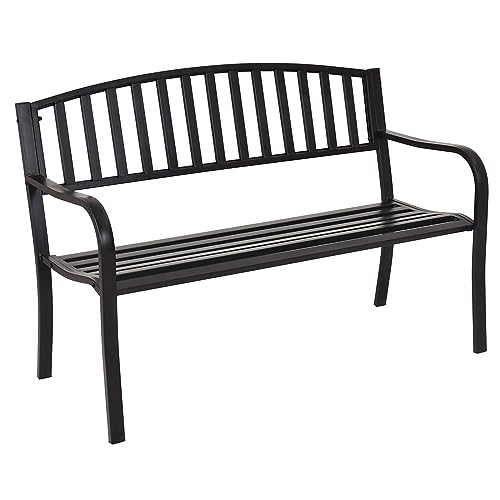 COSTWAY Gartenbank Metall, Parkbank für 2-3 Sitzer, Sitzbank mit Rückenlehne & Armlehne, Metallbank, Eisenbank für Garten, Terrasse, Balkon, 127 x 60 x 87 cm, Schwarz von COSTWAY