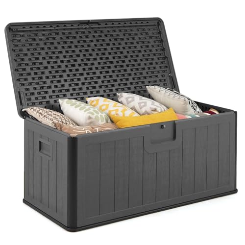 COSTWAY Gartenbox 378 L, Auflagenbox Wasserdicht für Garten mit Abschließbarem Deckel, Aufbewahrungsbox für Kissen & Gartengeräte, Kissenbox Outdoor für Terrasse, Balkon, Garten (Grau) von COSTWAY