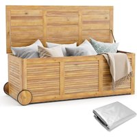COSTWAY Gartenbox Holz, Auflagenbox mit Rollen, Aufbewahrungsbox mit wasserdichter 2-in-1-Abdeckung und Griff, Kissenbox, Gartentruhe für Garten, von COSTWAY