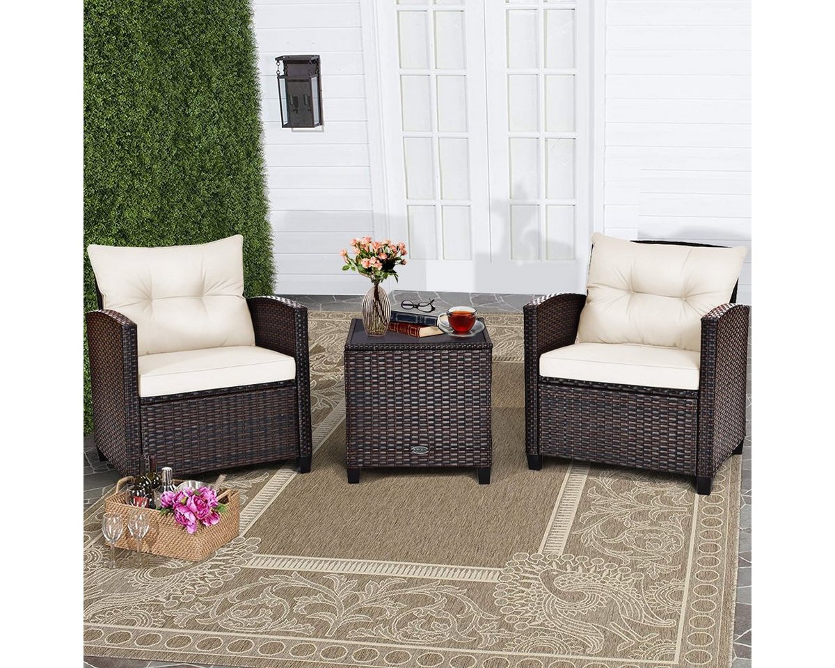 COSTWAY Gartenlounge-Set, (3-tlg., 2 Sessel & 1 Tisch), mit Kissen, Balkonset von COSTWAY