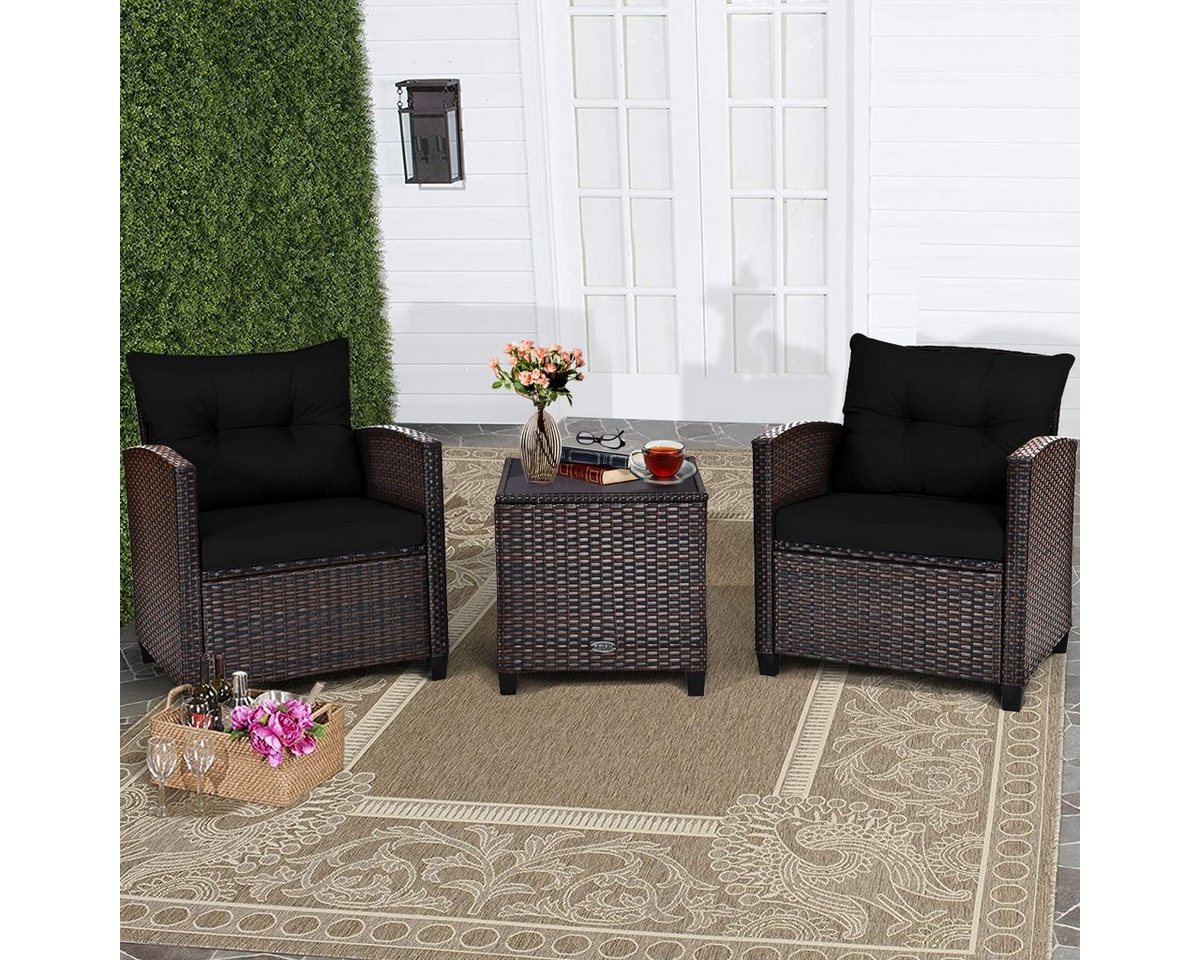 COSTWAY Gartenlounge-Set, (3-tlg., 2 Sessel & 1 Tisch), mit Kissen, Balkonset von COSTWAY