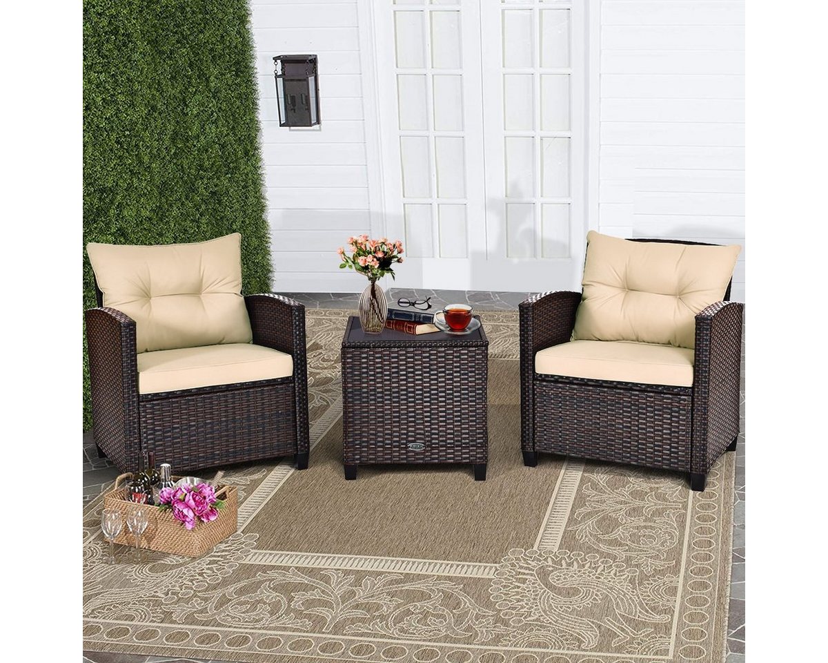 COSTWAY Gartenlounge-Set, (3-tlg., 2 Sessel & 1 Tisch), mit Kissen, Balkonset von COSTWAY