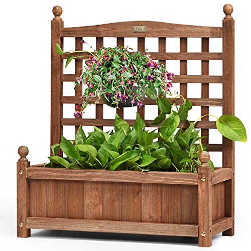 COSTWAY Blumenkasten mit Rankgitter, Pflanzkasten Holz, Hochbeet mit Spalier, Blumenkübel Rankhilfe, Gartenspalier Rankkasten für Kletterpflanze, Garten Terrasse Hinterhof, 64,5 x 28 x 75 cm, Braun von COSTWAY