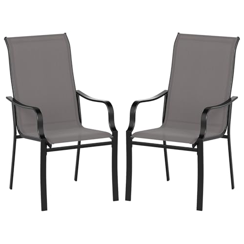 COSTWAY Gartenstühle 2er Set, Terrassenstühle mit hoher Rückenlehne, Balkonstühle bis 150 kg belastbar, für Garten, Terrasse, Balkon, 56 x 73 x 101 cm, Grau von COSTWAY