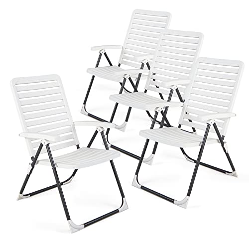 COSTWAY Gartenstühle 4er Set, Klappstühle mit 7-Fach Verstellbarer Rückenlehne, wetterfester Balkonstühle, Hochlehner, tragbarer Terrassenstühle für Terrasse, Garten, Camping von COSTWAY