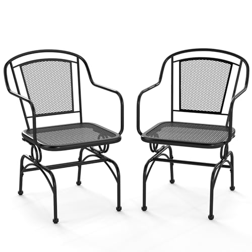 COSTWAY Gartenstühle Metall 2er Set, Terrassenstühle mit sanfter Schaukelbewegung, Balkonstühle mit Netz-Rückenlehne & Sitzfläche, Schaukelstühle für Garten, Terrasse, Balkon von COSTWAY