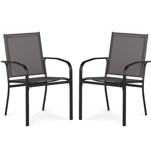 COSTWAY Gartenstühle stapelbar 2er Set, Stapelstühle aus Textilene und Metallgestell, Terrassenstühle mit Armlehnen, Balkonstühle bis 150 kg belastbar, 57,5 x 61 x 89 cm, Grau von COSTWAY