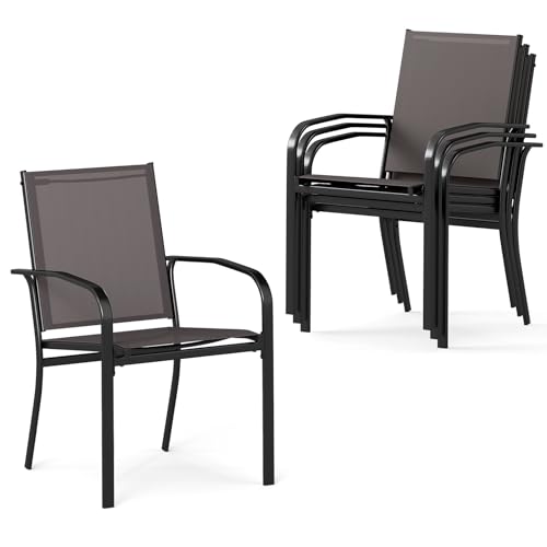 COSTWAY Gartenstühle stapelbar 4er Set, Stapelstühle aus Textilene und Metallgestell, Terrassenstühle mit Armlehnen, Balkonstühle bis 150 kg belastbar, 57,5 x 61 x 89 cm, Grau COSTWAY Gartenstühle stapelbar 4er Set, Stapelstühle aus Textilene und Metallgestell, Terrassenstühle mit Armlehnen, Balkonstühle bis 150 kg belastbar, 57,5 x 61 x 89 cm, Grau von COSTWAY