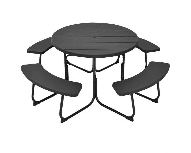 COSTWAY Gartentisch, Sitzgarnitur, Picknicktisch mit Schirmloch HDPE von COSTWAY
