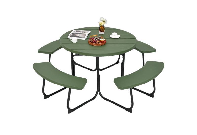COSTWAY Gartentisch, Sitzgarnitur, Picknicktisch mit Schirmloch HDPE von COSTWAY