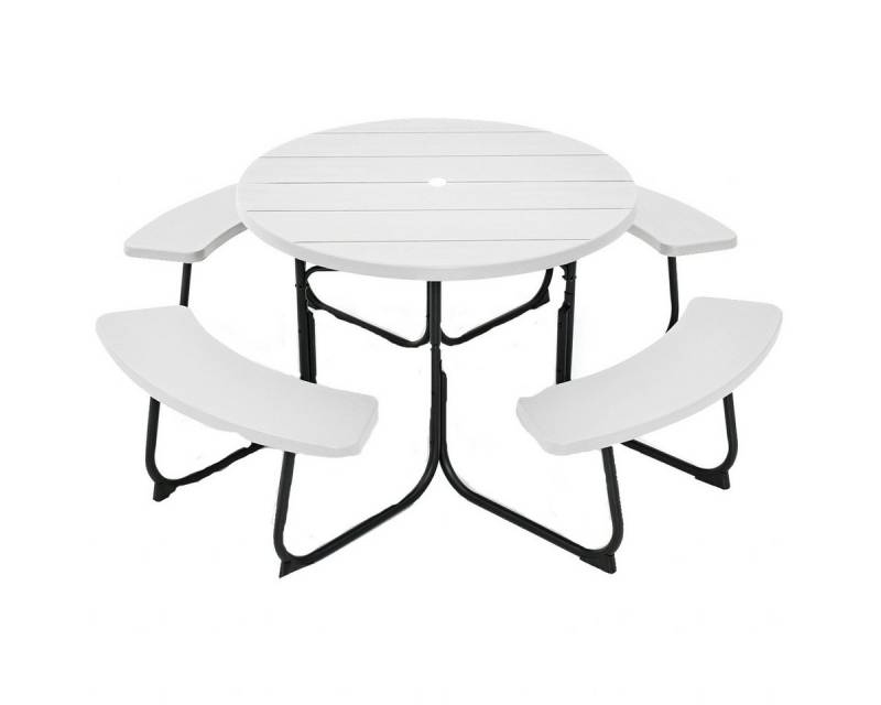 COSTWAY Gartentisch, Sitzgarnitur, Picknicktisch mit Schirmloch HDPE von COSTWAY