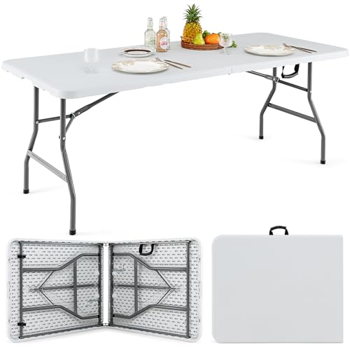 COSTWAY Gartentisch 180x75cm, Campingtisch klappbar, Klapptisch mit HDPE-Tischplatte & Tragegriff, Balkontisch für 6-8 Personen, Partytisch, Buffettisch für Garten, Terrasse und Balkon (Weiß) von COSTWAY