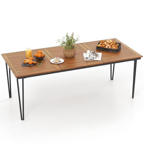 COSTWAY Gartentisch mit Schirmloch, 200x90cm, großer Terrassentisch für 8 Personen, rechteckiger Balkontisch, Holztisch aus Akazienholz, Outdoor-Esstisch für Garten, Terrasse von COSTWAY