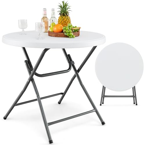COSTWAY Gartentisch klappbar, Ø81cm Klapptisch mit HDPE Tischplatte, runder Balkontisch, Terrassentisch für Balkon, Garten, Terrasse, Weiß von COSTWAY