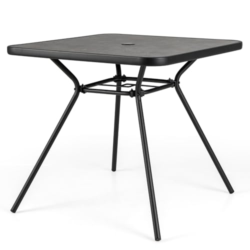 COSTWAY Gartentisch mit Tischplatte aus Kunstmarmor, Terrassentisch mit Schirmloch, Balkontisch für 4 Personen, Outdoor-Esstisch für Hof, Terrasse, Garten, 80 x 80 x 72,5 cm von COSTWAY