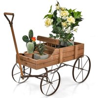 Gartenwagen Blumentoepfe Blumenkaesten mit Metall Raedern Pflanzenstaender 62 x 34 x 60cm Braun - Costway von COSTWAY