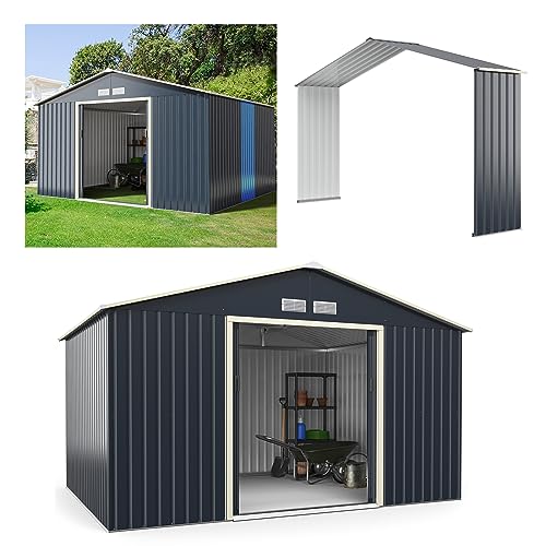 COSTWAY Gerätehaus Metall, Erweitert-340 x 319 x 210 cm, Geräteschuppen abschließbar mit 4 Luftschlitzen & Schiebetür, Garten Schuppen für Rasenmäher Fahrräder, Metallschuppen Gartenhaus Outdoor von COSTWAY