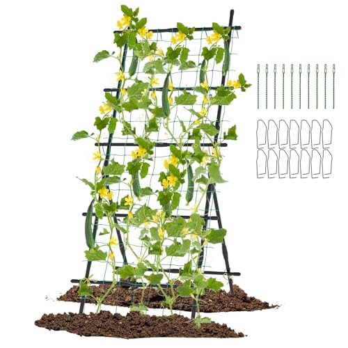 COSTWAY Gurke Rankhilfe Set, 187 cm, A-förmig, Pflanzenhalter mit Gartennetz & Clips, Rankgitter Metall, Pflanzenstütze für Kletterpflanzen Blumen Nutzpflanzen, Garten Outdoor, Schwarz von COSTWAY