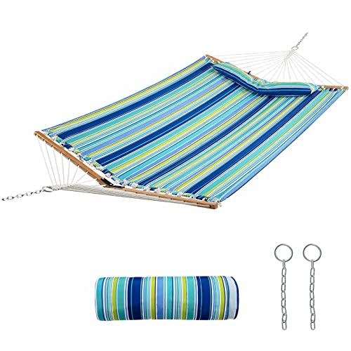 COSTWAY Hängematte mit Kissen, atmungsaktive Liegefläche ca. 190 x 140 cm, Belastbarkeit bis 150 kg, für Outdoor Camping, Terrasse, Garten (Blau) von COSTWAY