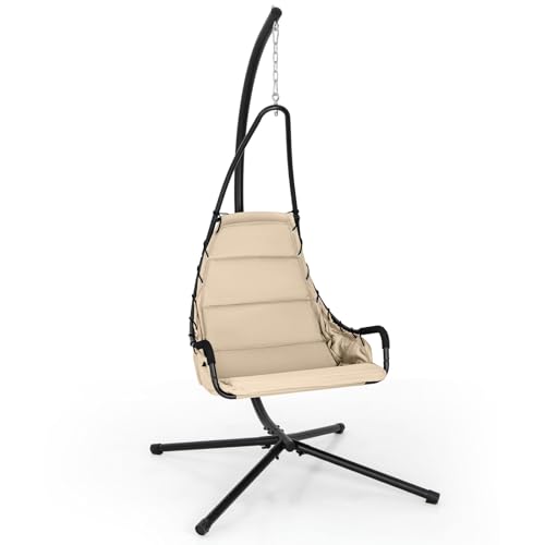 COSTWAY Hängesessel mit Gestell, Hängestuhl mit extra großem gepolstertem Sitz, Hängeschaukel, Hängesitz für Indoor und Outdoor (Beige) von COSTWAY