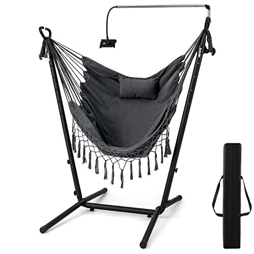 COSTWAY Hängesessel mit Gestell, höhenverstellbarer Hängesitz mit Handyhalter, Kissen & Seitentasche, Hängestuhl Hängeschaukel bis 250 kg belastbar, Hängesesselgestell für Indoor & Outdoor (Grau) COSTWAY Hängesessel mit Gestell, höhenverstellbarer Hängesitz mit Handyhalter, Kissen & Seitentasche, Hängestuhl Hängeschaukel bis 250 kg belastbar, Hängesesselgestell für Indoor & Outdoor (Grau) von COSTWAY