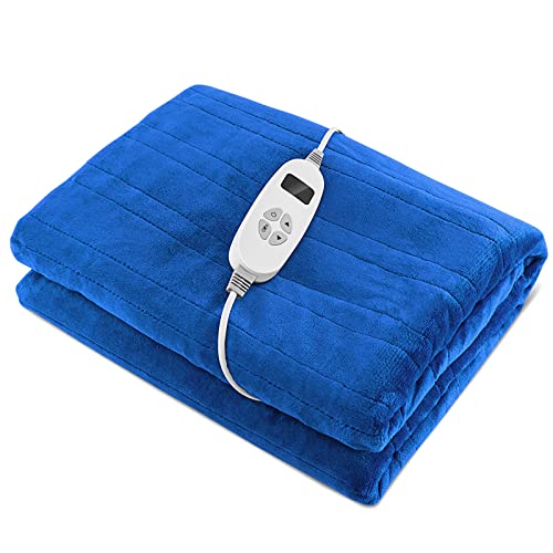 COSTWAY Heizdecke 9 Heizstufen 20-46℃, Beheizbare Decke 9H Timer, Elektrische Wärmedecke waschbar für Schlafzimmer Büro (163x130cm, Blau) von COSTWAY